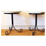 Lot of 2 round black metal leg tables