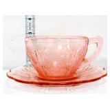 Vntg pink depression cherry blossom cup & saucer