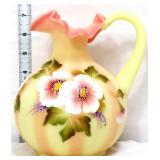 Fenton signed burmese pitcher w/ flowers