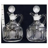 2 Fostoria clear coin glass cruets w/ stoppers