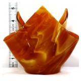 Amber/white 5in art glass hankerchief bowl