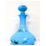 Vntg 10in opaline blue milk glass decanter