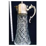 14in tall crystal pitcher w/ silver plate lid
