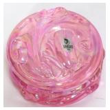 Fenton pink iridescent round trinket dish