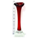 9.5in red Swedish art glass bubble vase