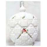 Westmoreland milk glass Old Quilt candy dish w lid