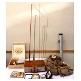 Mixed estate lot of fishing items, inc fly rod