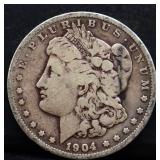 1904 Morgan silver dollar