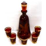 Vintage 6 piece amber decanter set w/ eagle