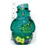 Fenton 8in teal snowman fairy lamp R Worstill