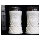 Pair Kemple Yutec milk glass salt/pepper shakers