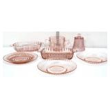 7 piece pink depression glass lot
