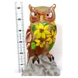Fenton 6in brown owl with sunflowers figure