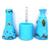 3 piece blue milk glass estate lot