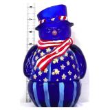 Fenton 8in cobalt patriotic snowman fairy lamp