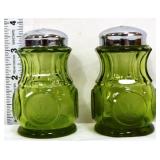 Pair Fostoria olive green coin glass salt/pepper