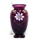Fenton 7in amethyst vase w/ flowers