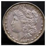 1887 Morgan silver dollar