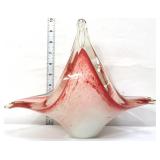 Art glass pink/white basket bowl