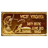 1 troy ounce West Virginia state silver bar