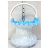 Vntg Kanawha blue cased glass basket