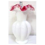 Fenton 8in peach crest vase