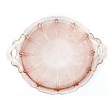 Vntg pink depression cherry blossom cake plate
