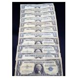 Lot of 10 blue seal $1 notes