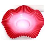 Vntg cranberry/white satin ruffle edge bowl