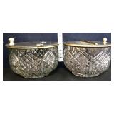 Lot of 2 clear sugar bowls w/ metal lids