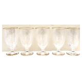 Lot of 5 vintage etched glasses w/ gold edges