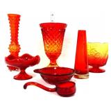 7 piece glassware lot, inc amberina items