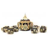 11 piece German punch bowl set, lid as is