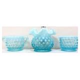 3 piece blue opalescent hobnail estate lot