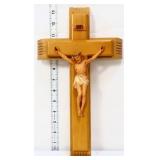 Vntg wood 13in crucifix w/ last rites items inside