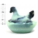 Green/black slag miniature hen on nest