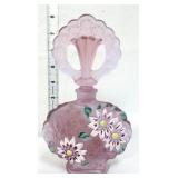 Fenton pink perfume bottle w/ white flowers
