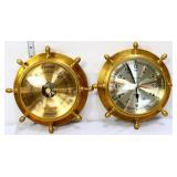 2 pc ship wheel lot, thermometer & barometer