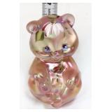 Fenton pink iridescent teddy bear with flowers