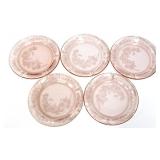 5 pink depression cabbage rose dinner plates
