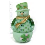 Fenton jade green snowman fairy lamp w shamrocks