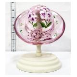 Fenton pink hat w/ flowers on stand