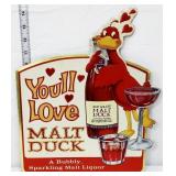 Die cut Malt Duck liquor adv