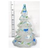 Fenton clear satin Christmas tree w/ white birds