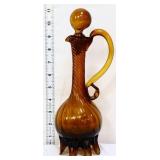 Vintage amber 11in decanter w/ round stopper