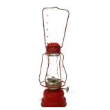 Vntg red metal skaters lantern w/ clear globe