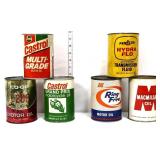 Lot of 6 vintage oil cans, full NO SHIPPING
