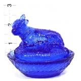 Cobalt miniature cow on nest figure