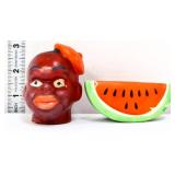 Vntg Americana face & watermelon salt/pepper set