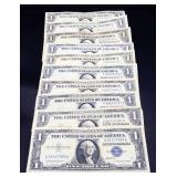 Lot of 10 blue seal $1 notes